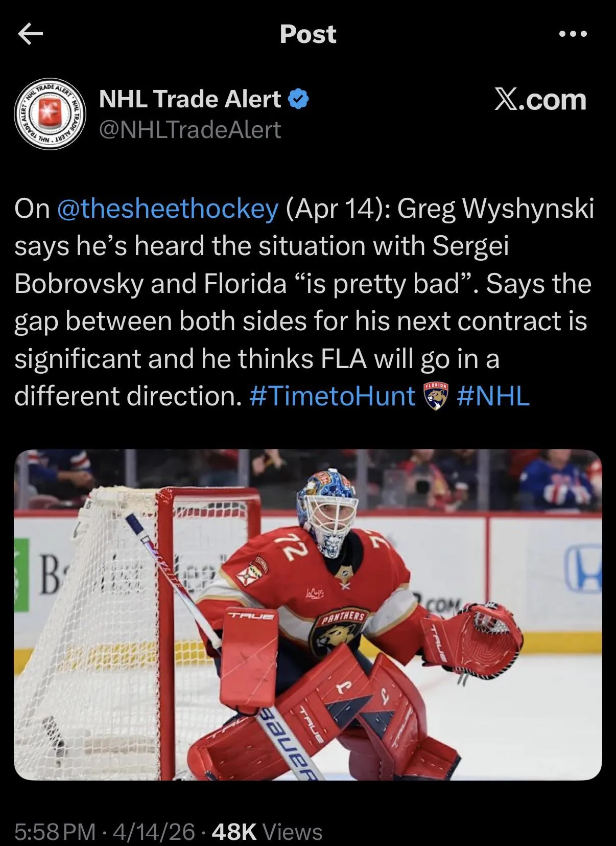 Bobrovsky to Re-Sign With Panthers Before July 1 - Article Analysis sur NHL Insight
