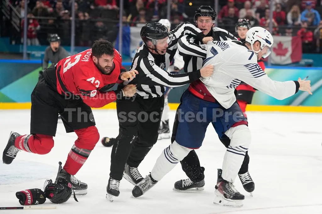 French defenseman Pierre Crinon suspended after fight with Tom Wilson at Milan Cortina Olympics - Article News sur NHL Insight
